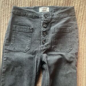Reformation High Rise Charcoal Jeans, exposed button fly, size 27,